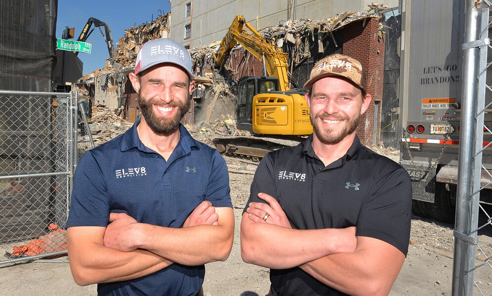 ELEV8 Demolition owners Jon and Ben Pfotenhauer started their company in 2018 after moving to Florida to escape cold weather. They were recently awarded the contract to demolish the Rise Doro apartment building that was destroyed by fire. Credit: Photo by Dede Smith
